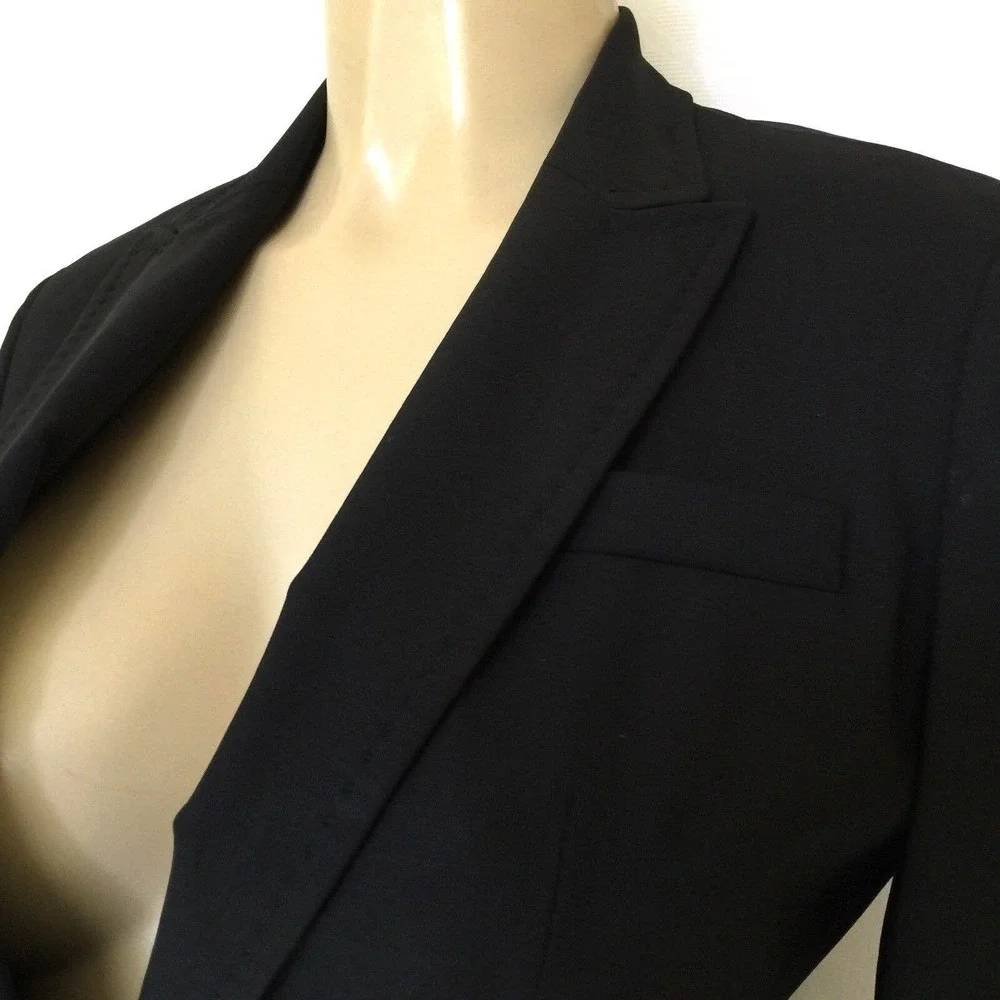 J CREW Blazer Jacket Black Wool Blend Peak Lapel One Button Lined 4 S 71…